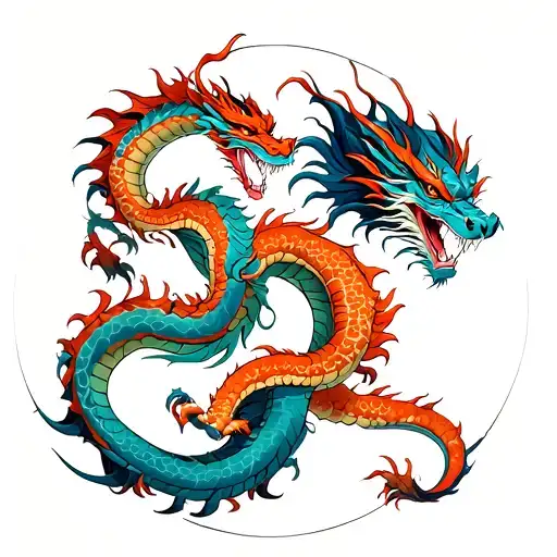 There are 3 dragons in one circle, dragon 1 bite the tail of the dragon 2, dragon 2 bite the dragon tail 3, dragon 3 bite the dragon tail 1 tattoo design idea
