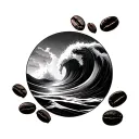 waves, surfing wave, coffee beans tattoo design idea