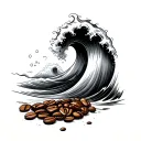 waves, surfing wave, coffee beans tattoo design idea