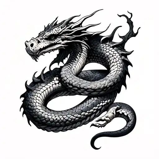 Skeletal Dragon snake wrapped tattoo design idea