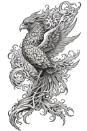 phoenix rising from mycelium  tattoo design idea
