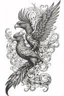 phoenix rising from mycelium  tattoo design idea