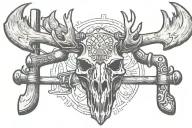 moose skull with crossed sledge hammer and double bit axe tattoo design idea