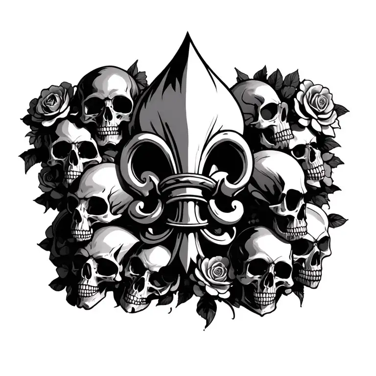 Fluer de lis surrounded by skulls tattoo design idea