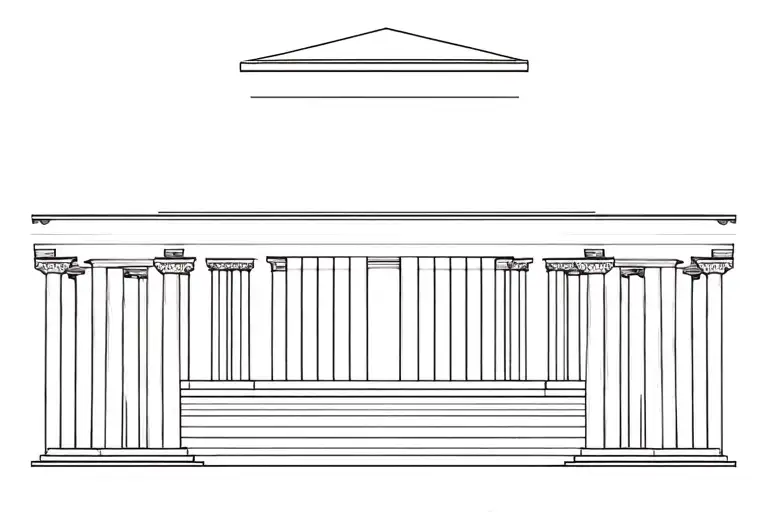 greek temple, thin line tattoo, six columns tattoo design idea