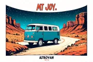 "Mt Joy" “Astrovan Road Trip” Scene	•	A small vintage van driving toward a stylized Red Rocks silhouette under a starry sky. tattoo design idea