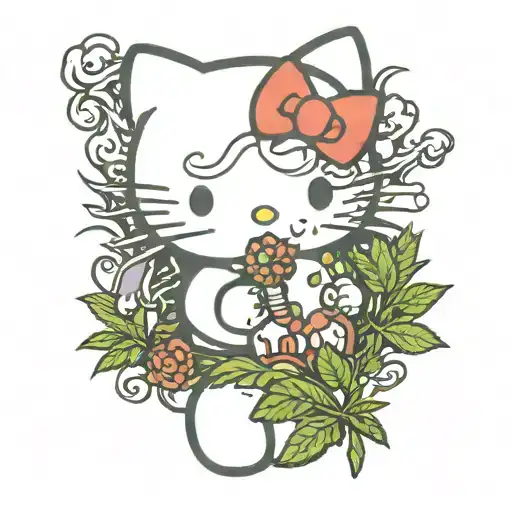 hello kitty smoking weed tattoo design idea