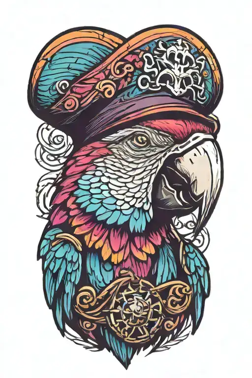 parrot with pirate hat  tattoo design idea