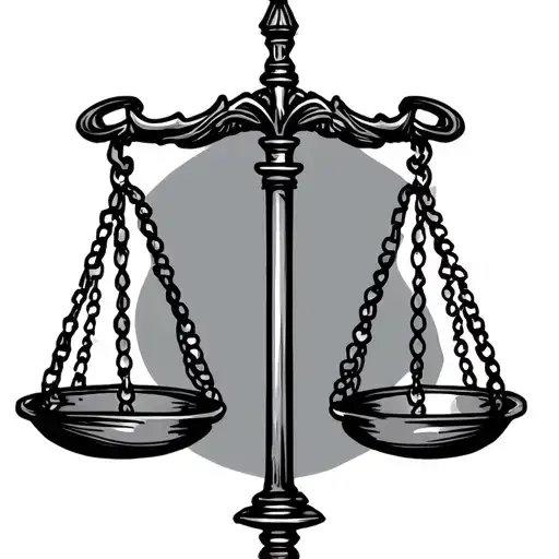 scale of justice on shoulder with ring around it tattoo design idea