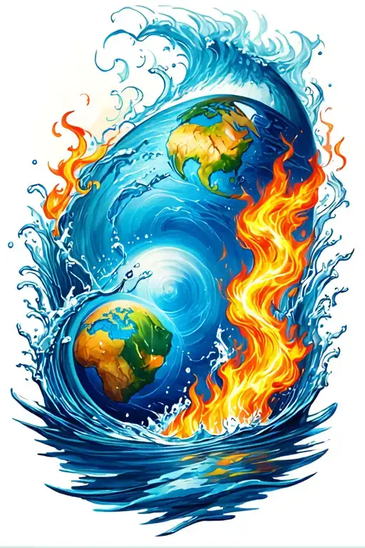Elements: Earth, water, air, fire in water on a sleeve in the style of realism tattoo design idea