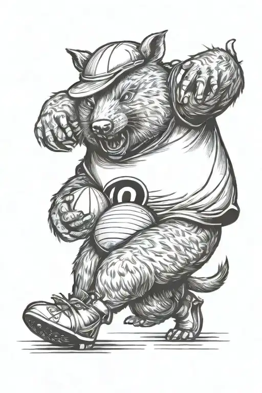 wombat playing rugby tattoo design idea