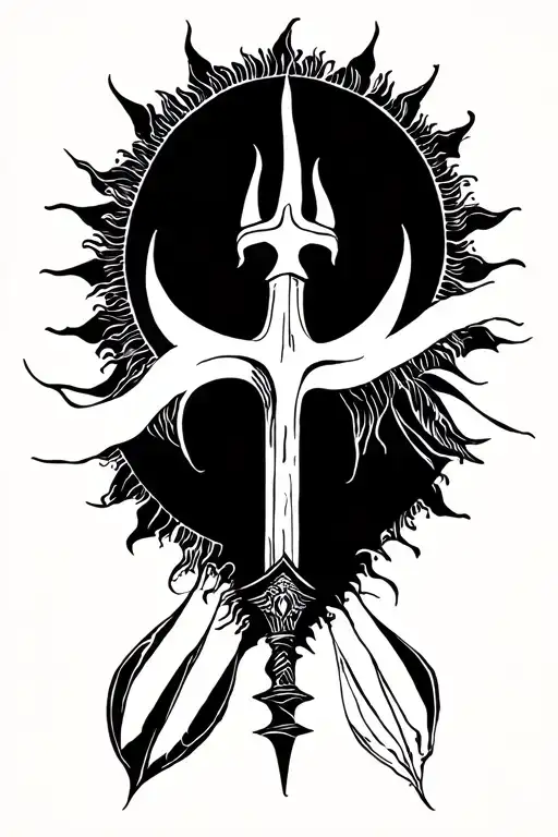 sun and trident tattoo design idea