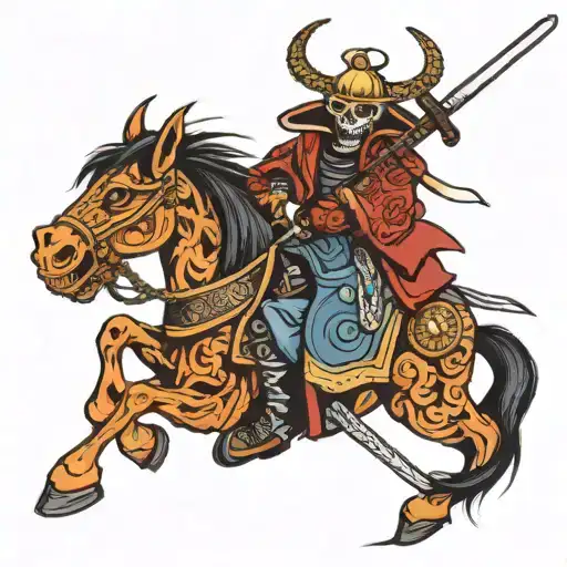 saint death dressed like a samurai cutting head And I roll tattoo design idea