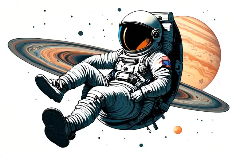 astronaut floating on jupiter tattoo design idea