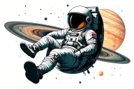 astronaut floating on jupiter tattoo design idea