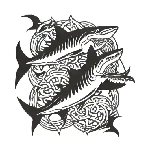 pices symbol of with good vs evil sharks tattoo design idea