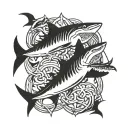 pices symbol of with good vs evil sharks tattoo design idea