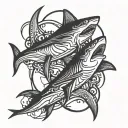 pices symbol of with good vs evil sharks tattoo design idea