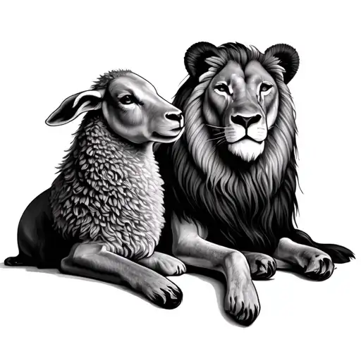 lion and lamb laying tattoo design idea