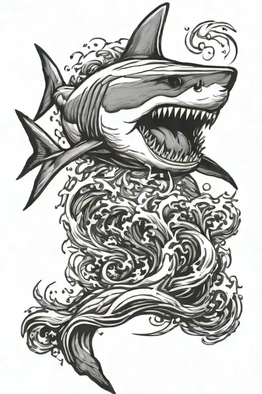 Great white shark jumping tattoo design idea