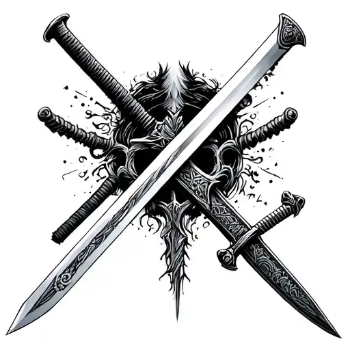 anduril sword, jon snows sword, and a katana swords drawn tattoo design idea