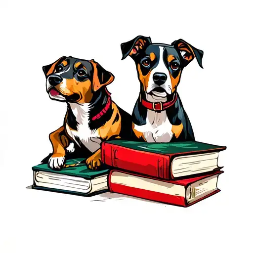 dogs and phone and books tattoo design idea