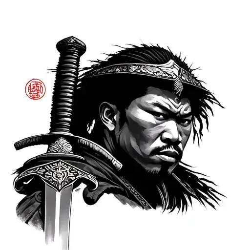 african american samurai portait with a sword tattoo design idea