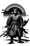 japanese style tattoo of a samurai standing in front of a rising sun tattoo design idea