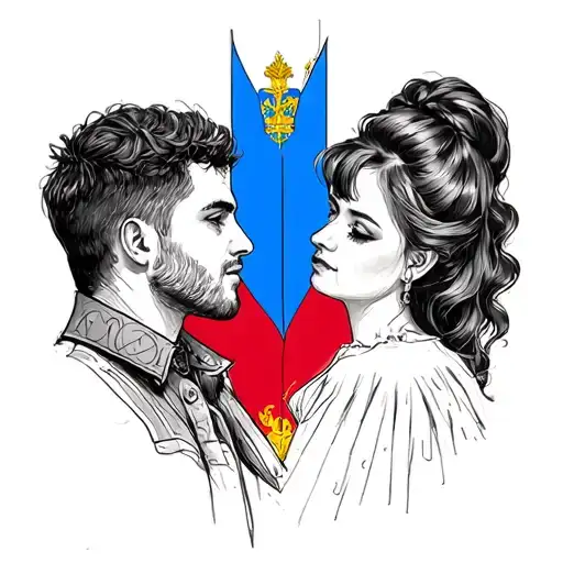 Sketch of a pair of tattoo for a guy and a girl on the theme of friendship between Moldova and Russia tattoo design idea