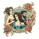 orpheus with lyra and eurydice exiting hades as a baroque painting tattoo design idea