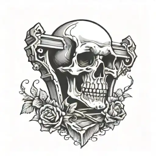 skull headstone memory his name tattoo design idea