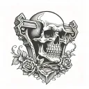 skull headstone memory his name tattoo design idea