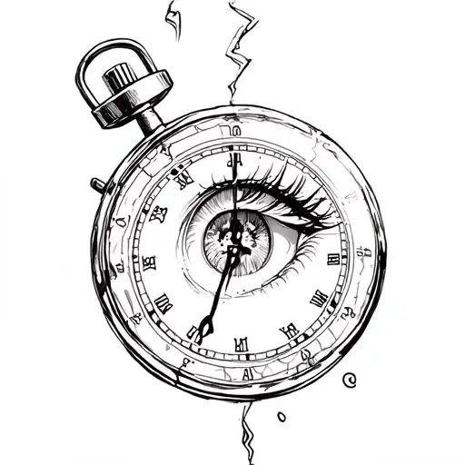 broken stopwatch with anime eye inside tattoo design idea
