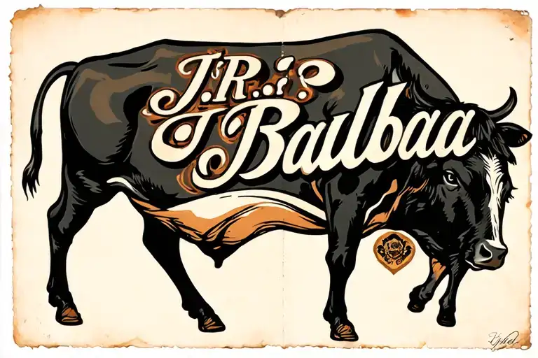 cattle brand for buttocks spelling "J.R. Balboa" in graffiti style tattoo design idea