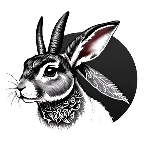 Fairy -tale hare with horns and patterns tattoo design idea
