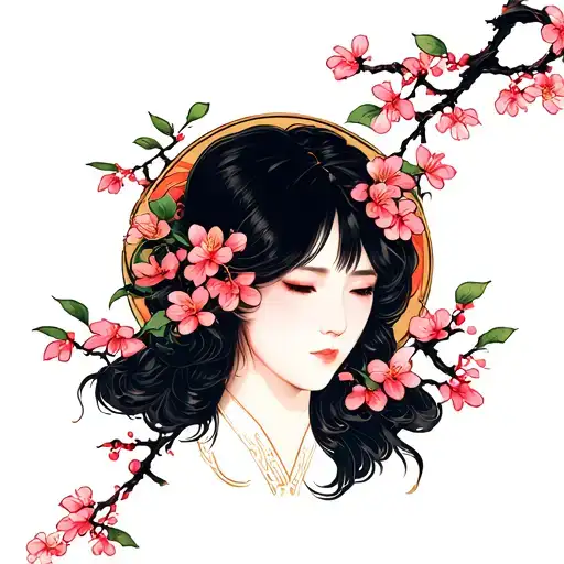 christian japanese with cherry blossoms tattoo design idea