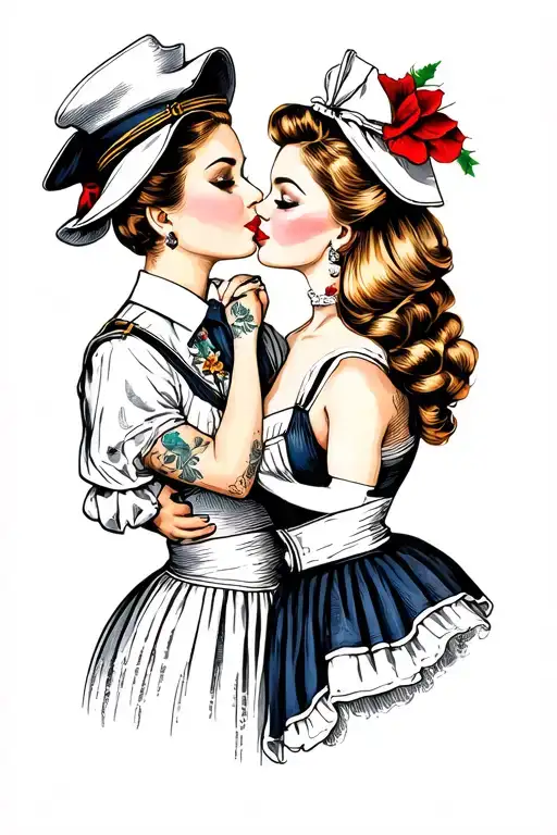 ww2 sailer and waitress kissing tattoo design idea