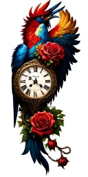 celtic phoenix roses clock heart tattoo design idea