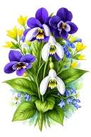 snowdrop flowers, African violets, jonquils, larkspurs, hummingbird tattoo design idea