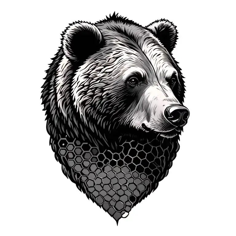 bear with honey comb design tattoo design idea