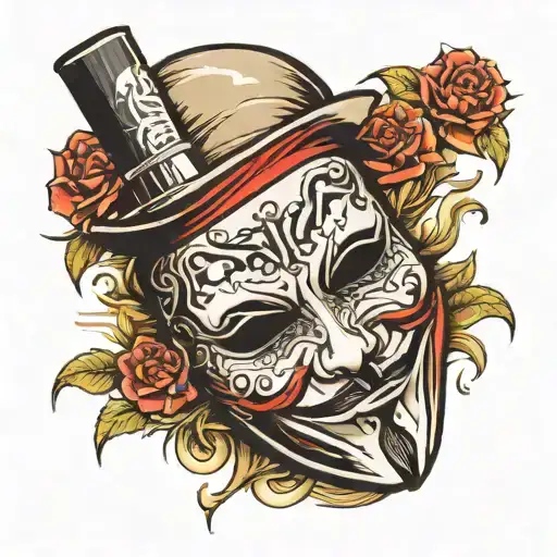 vendetta mask and cigarette box tattoo design idea