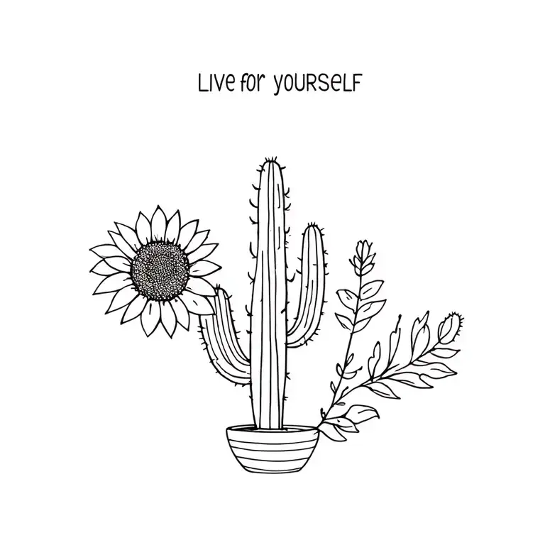 small cactus + sunflower- Live for yourself meaning  tattoo design idea