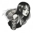 Black And White Anime Girl Character horror gothic Junji Ito Style  tattoo design idea