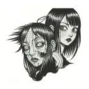 Black And White Anime Girl Character horror gothic Junji Ito Style  tattoo design idea