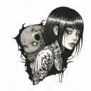 Black And White Anime Girl Character horror gothic Junji Ito Style  tattoo design idea