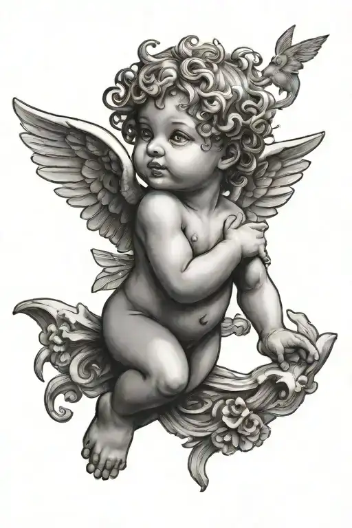 cherub flying cartoon tattoo design idea