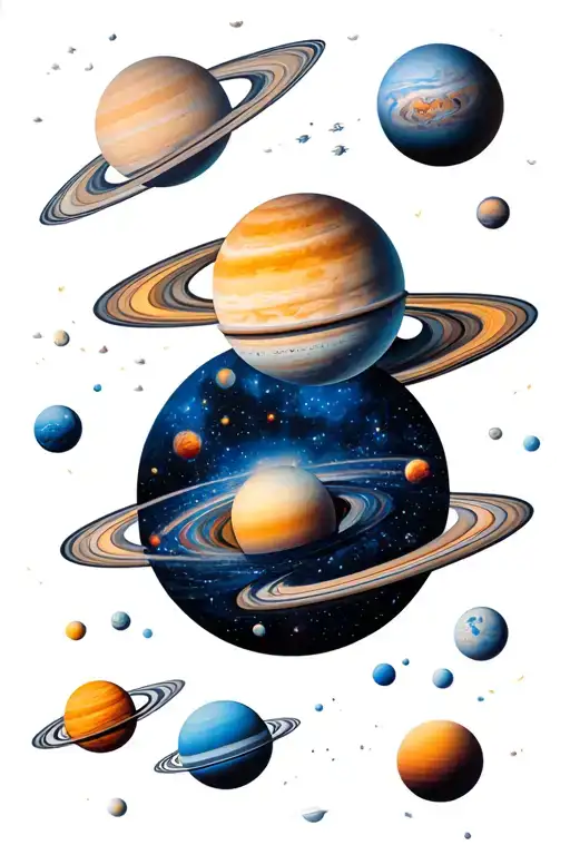 Realistic color solar system tattoo design idea