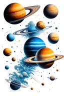 Realistic color solar system tattoo design idea