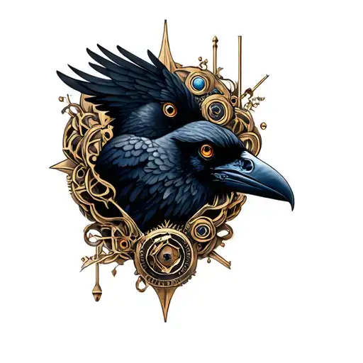 Steampunk Raven tattoo design idea