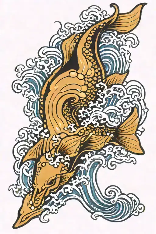 sun waves and stingray tattoo design idea